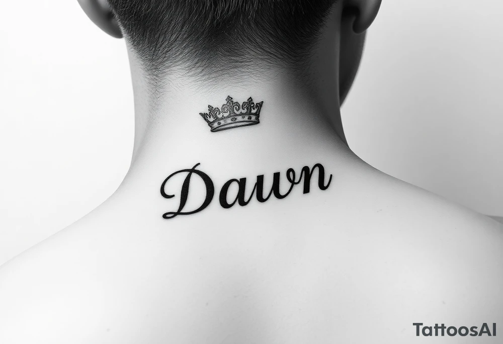 Crown name Dawn on side of neck tattoo idea