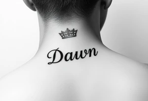 Crown name Dawn on side of neck tattoo idea