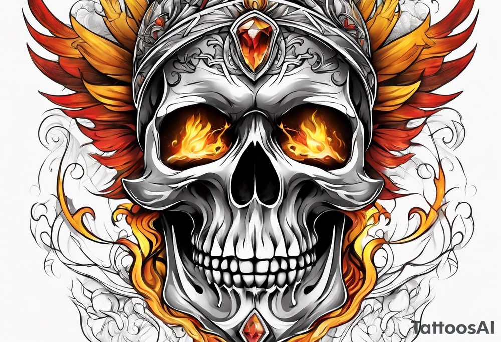 Mage orange yellow red inhaling smoke skull showing through skin tattoo idea