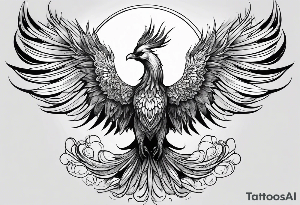 croquis d'un phoenix, lune bleu tattoo idea