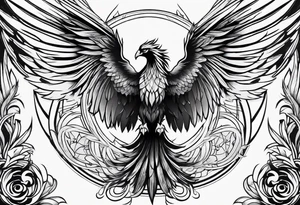 a phoenix rising from the ashes and an angel opening its wings on the background tattoo idea