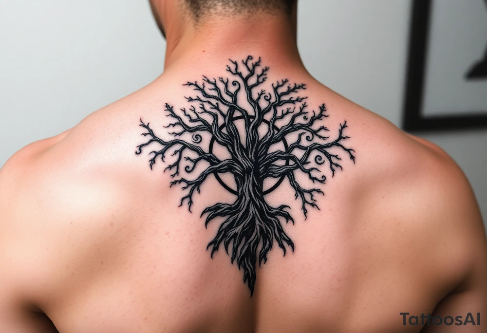 yggadrisl tree of life with circle tattoo idea