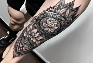 Filigree men’s leg tattoo tattoo idea