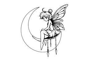 Fairy sitting on moon with dangles tattoo idea