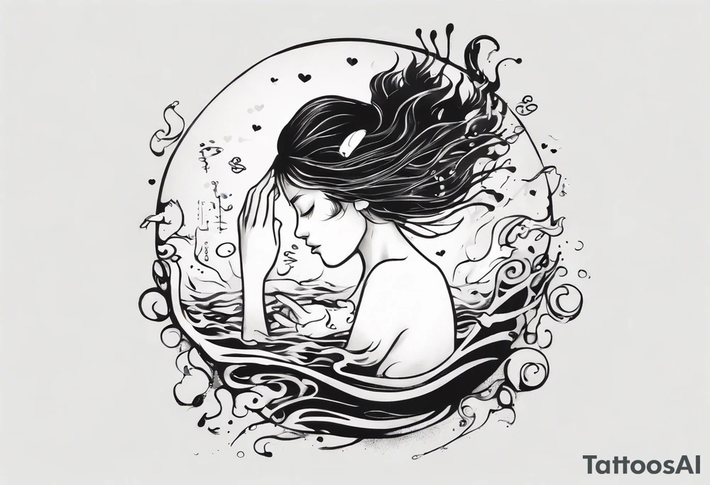 Diving into love , music theme, simplicity water scene tattoo idea