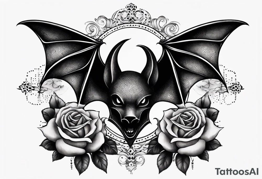 Gothic tattoo with bat and rose tattoo idea