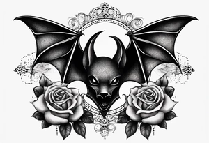 Gothic tattoo with bat and rose tattoo idea