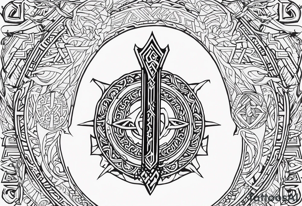 Valhalla sword shield dragon axe Valknut helm of awe tattoo idea Valhalla sword shield dragon axe Valknut helm of awe tattoo idea