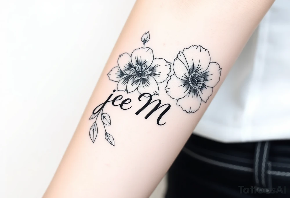 flowers with the initials j e m m tattoo idea