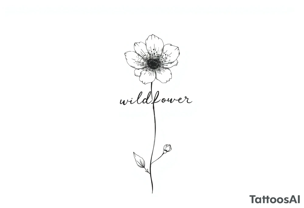A flower with the word wildflower as the stem tattoo idea