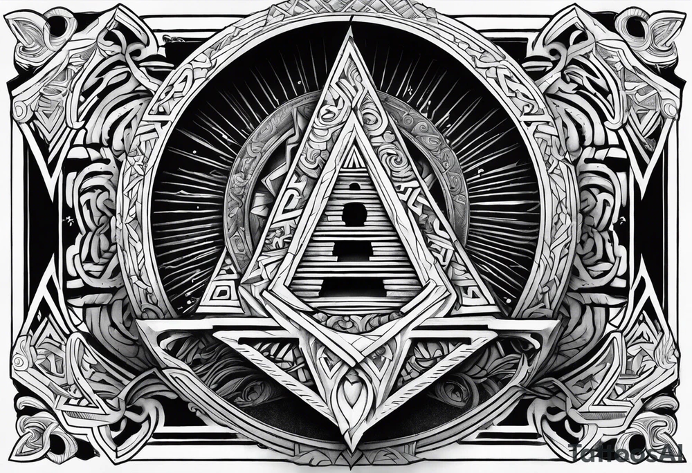 Valhalla sword shield stairs axe Valknut tattoo idea