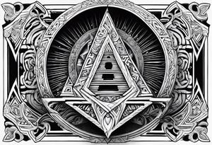 Valhalla sword shield stairs axe Valknut tattoo idea