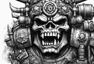 Full sleeve Warhammer 40000 orks machine theme tattoo idea