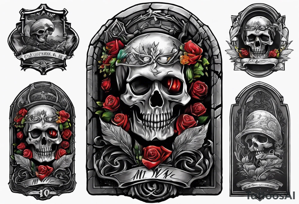 Person emerging from grave. 
MIW Reincarnate written on gravestone tattoo idea