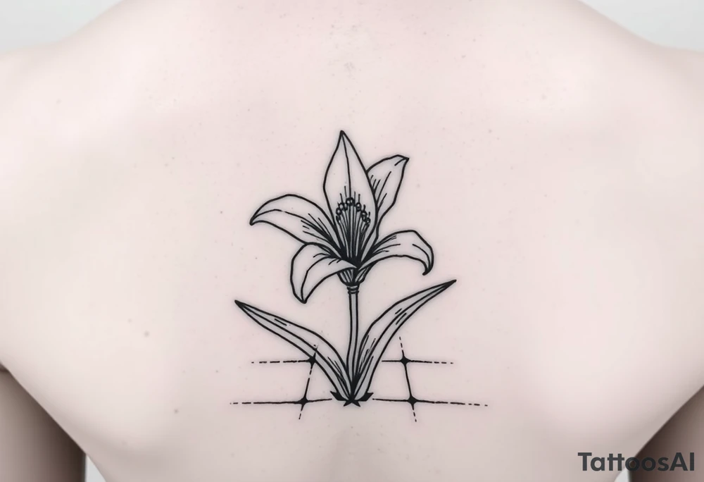 lily coming up out of the tile floor in front of bathroom sink tattoo idea