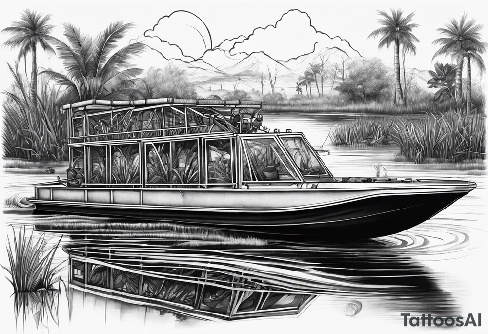 Arm sleeve airboat driving through the Everglades tattoo idea