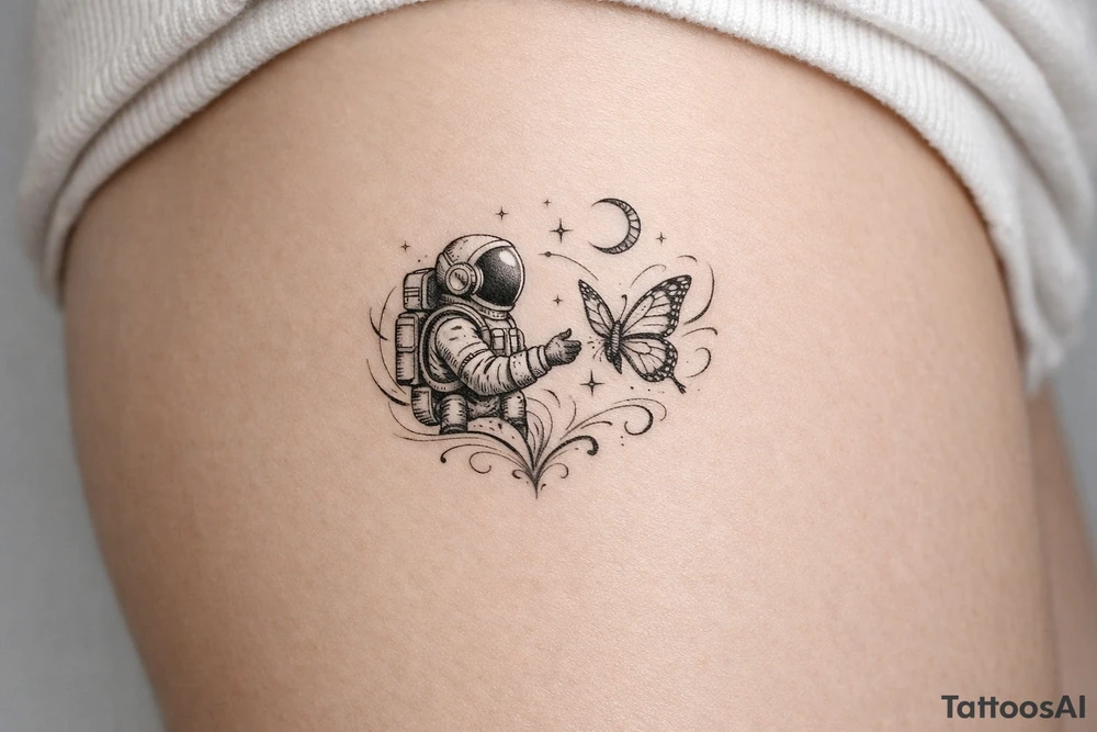 Coachella music festival, without the title of the festival, with astronaut, butterfly tattoo idea