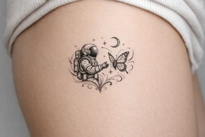 Coachella music festival, without the title of the festival, with astronaut, butterfly tattoo idea