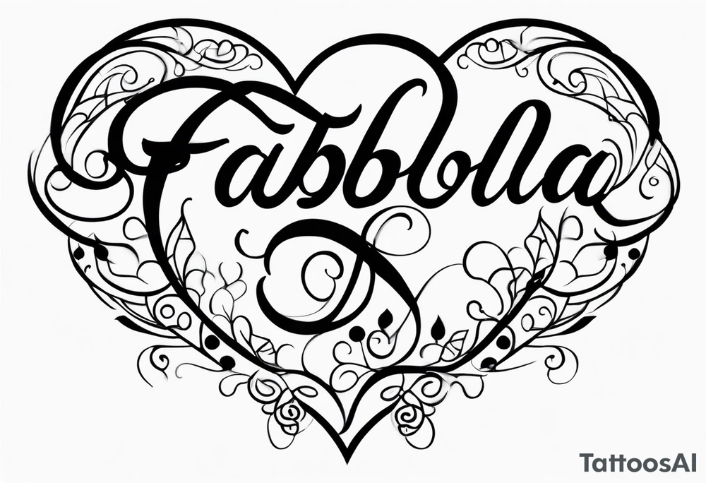 A tattoo that has the name Fabiola and that’s cursive and it has a type of heart tattoo idea