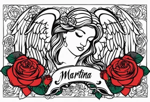 Angel, roses, name MARTINA tattoo idea