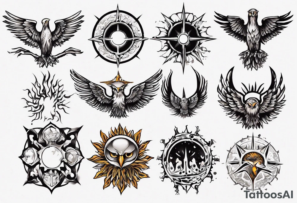 symbol eines Kriegers Wassermann Eule Sonne tattoo idea