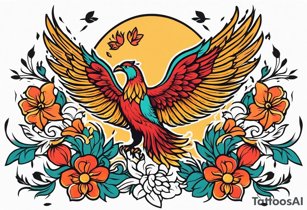 phoenix rising

old school vintage simple traditional design surrounded by vintage flowers


bold color simple tattoo idea