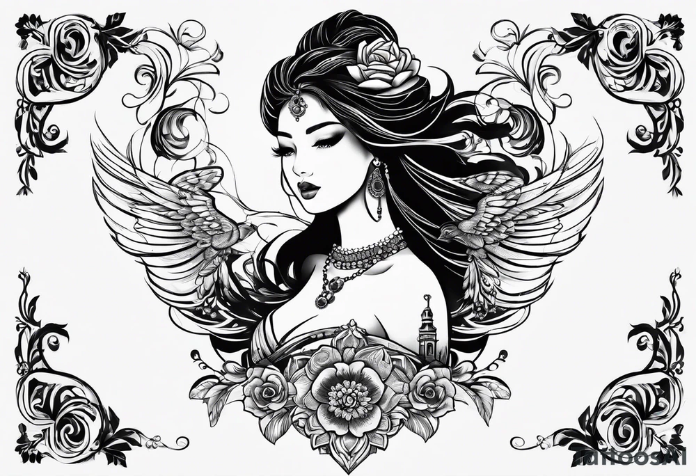 FℲ with women’s body outline tattoo idea