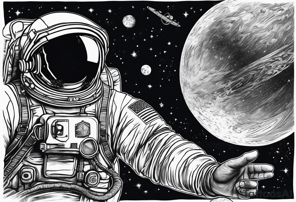 Astronaut reaching hand out to space tattoo idea
