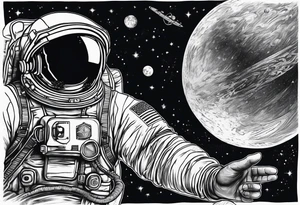 Astronaut reaching hand out to space tattoo idea