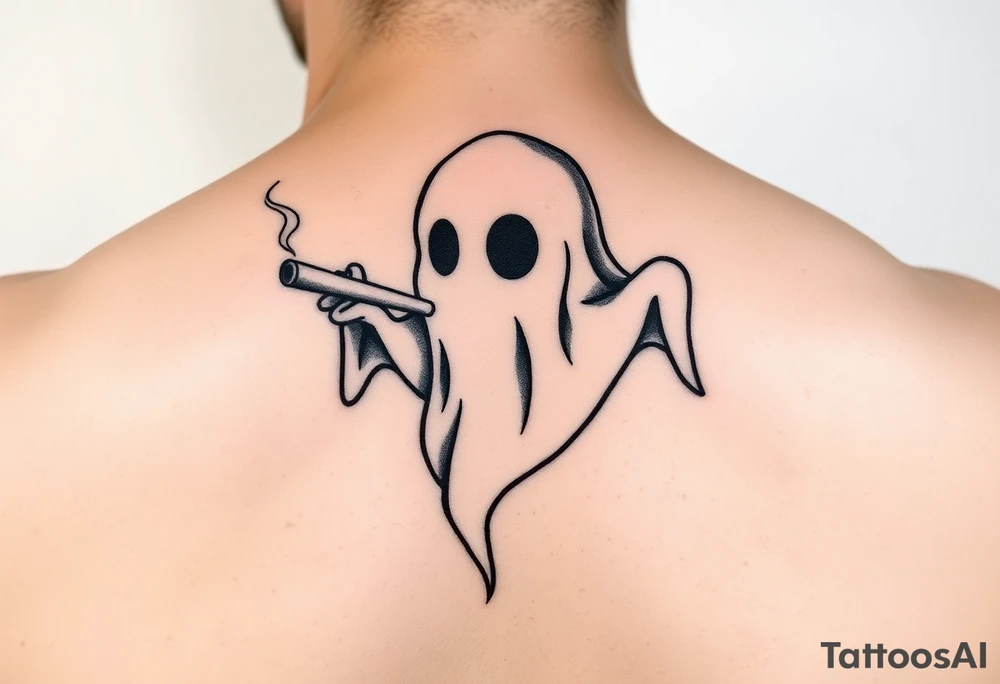 Cute ghost smoking a joint tattoo idea