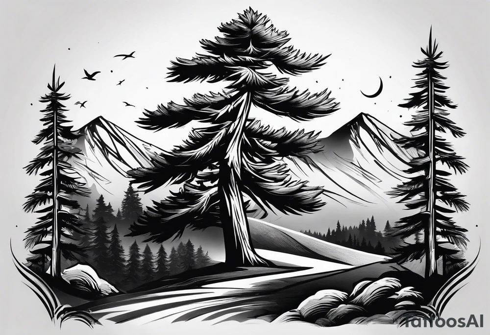 pine tree moutain sleeve tattoo idea