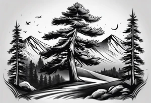 pine tree moutain sleeve tattoo idea