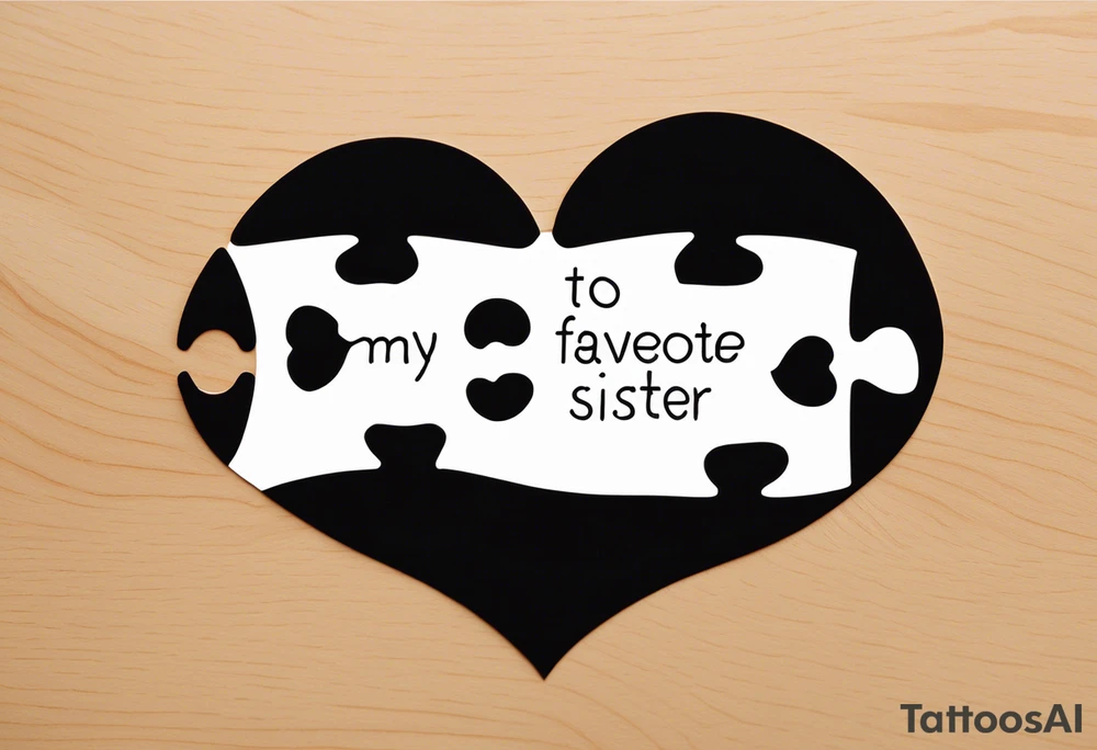 Interlocking Puzzle Pieces
   Concept: Two outlined puzzle pieces that are interlocking or fit together perfectly, symbolizing how you and your sister were connected. One of the puzzle pieces could have the small, filled-in heart inside it.
   Text: “To my favorite sister” could be placed underneath or along the curve of your ankle, maintaining your sister’s handwriting. You could position the text so it wraps slightly around the interlocking pieces. tattoo idea