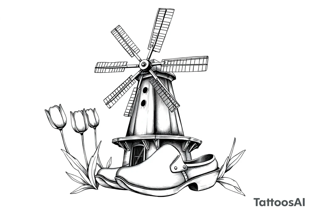 Tulips windmill dutch clogs tattoo idea