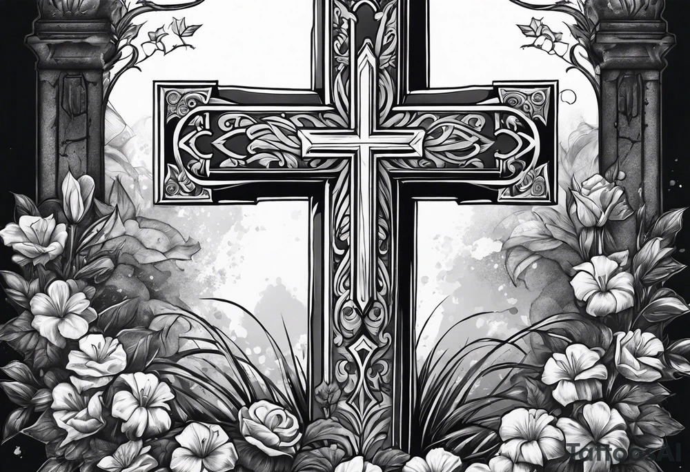 cross coming out of a grave tattoo idea