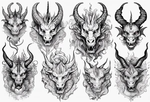 dragon with horns, mane, scales all over the body tattoo idea