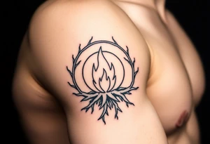 a round flame imprisoned in a roots circle tattoo idea