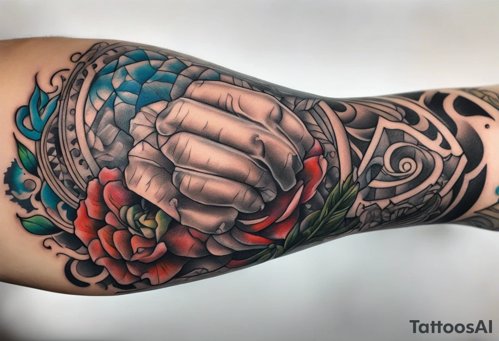 pertruding pain human tissue on arm tattoo idea