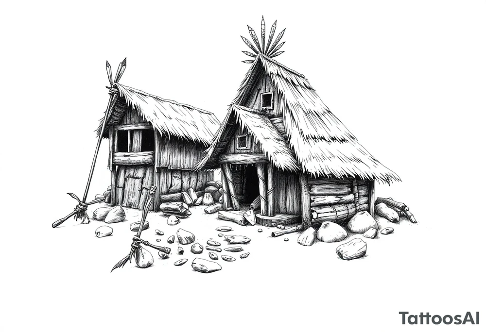 Native American village tattoo idea