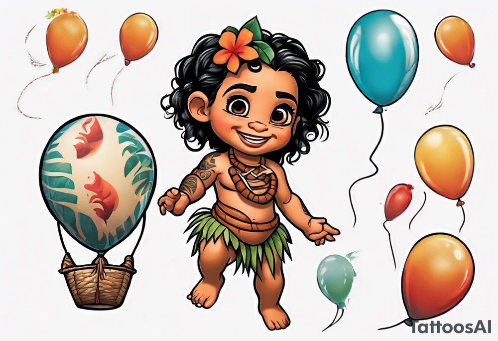 baby moana reaching balloons tattoo idea