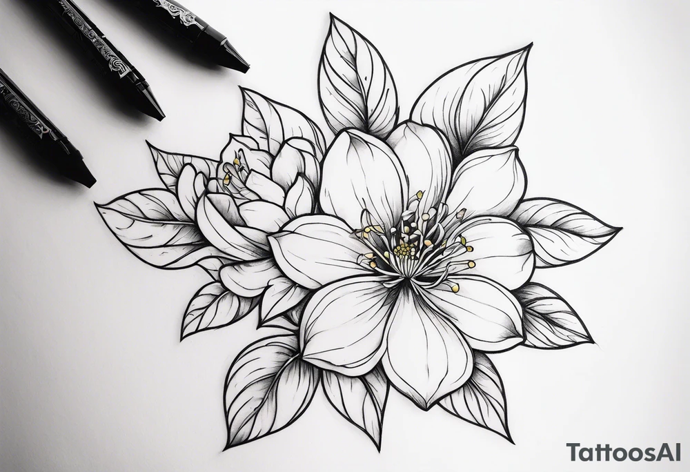 Shoulder and collarbone tattoo of a vibe of night-blooming Jasmine. The tattoo should be scary. tattoo idea