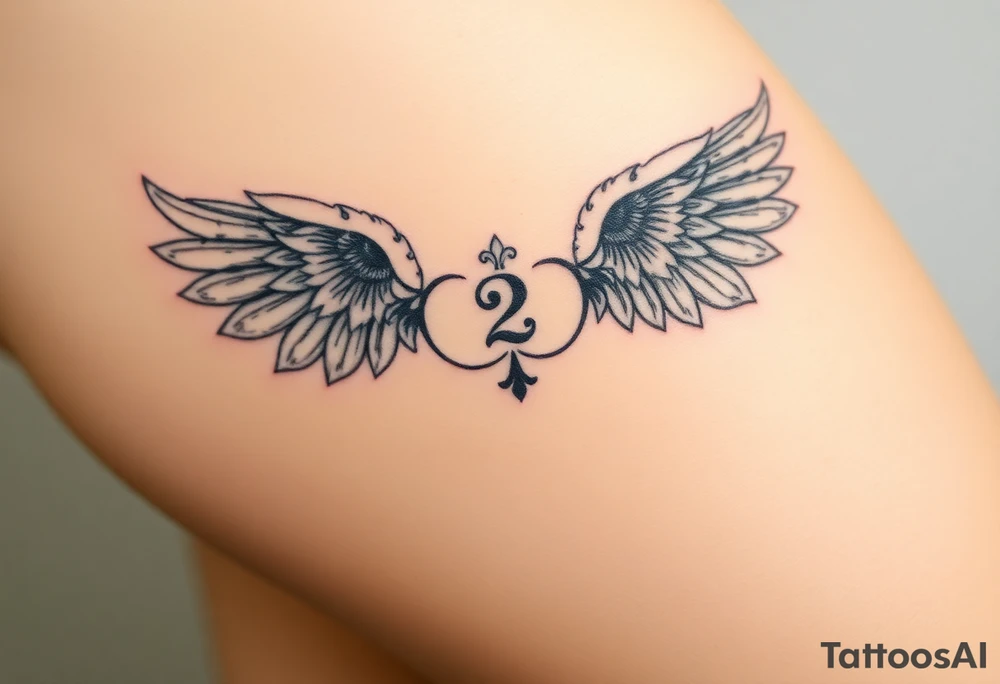 sunflower, wings, or halo with a 2 of clubs tattoo idea