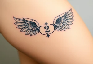 sunflower, wings, or halo with a 2 of clubs tattoo idea