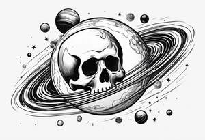 Human hand dangling planets from fingertips tattoo idea