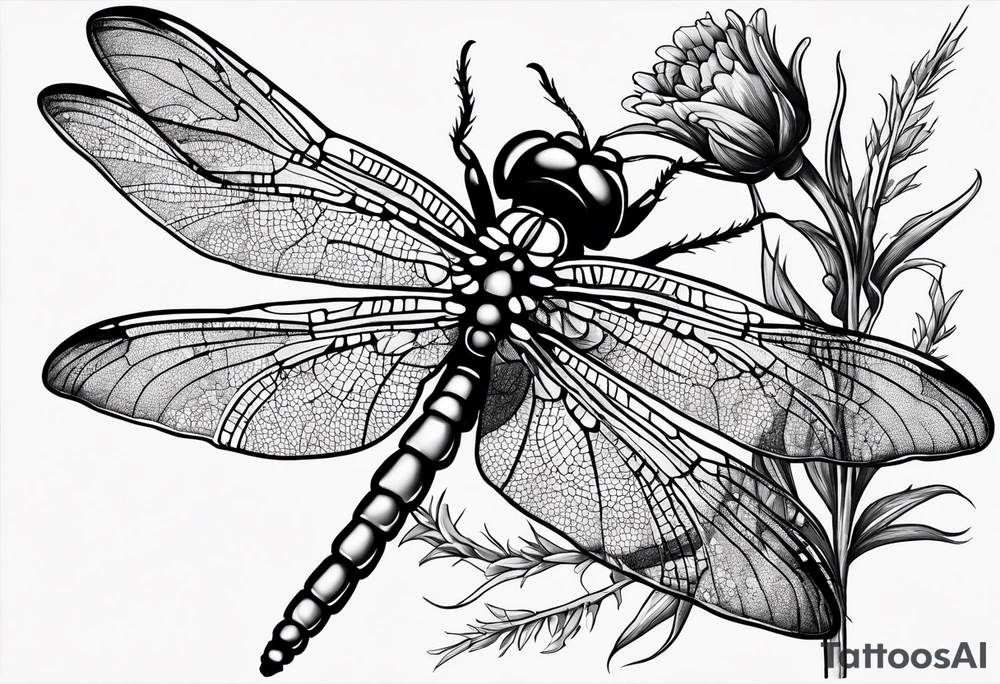 Dragonfly in amber with lavender and thistle tattoo idea
