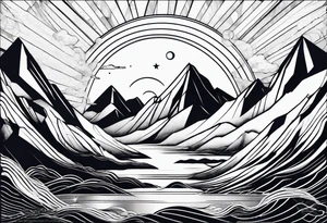 geometric mountain, sea, space tattoo idea