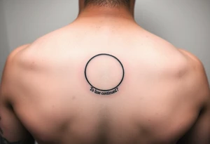 "Black circle tattoo (3cm) with barely visible 'To be continued?' around edge. Like a punctuation mark on skin." tattoo idea