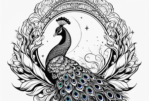 Peacock, moon, Orion, infinity tattoo idea