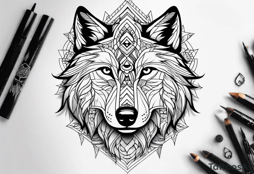 Sleeve mandala wolves design tattoo idea