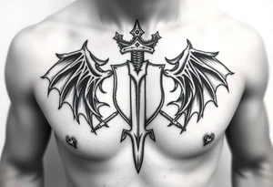 Family crest from Ireland with the The Toledo Mudhens Baseball Team, a demonic  13 And Demonic And Midevel dagger Featurs Made Into a full chest tattoo tattoo idea